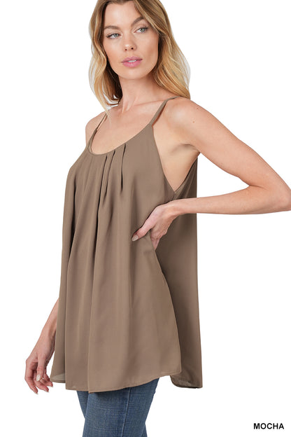 Woven wool dobby pleated spaghetti cami