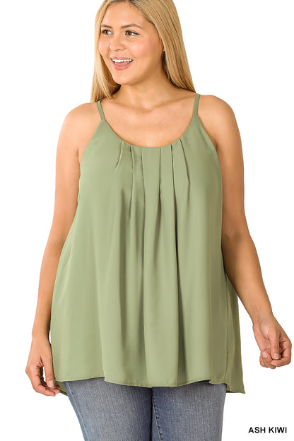 Plus woven wool dobby pleated spaghetti cami