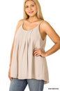 Plus woven wool dobby pleated spaghetti cami