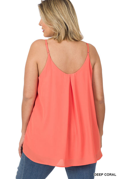 Plus woven wool dobby pleated spaghetti cami