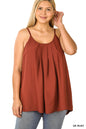 Plus woven wool dobby pleated spaghetti cami