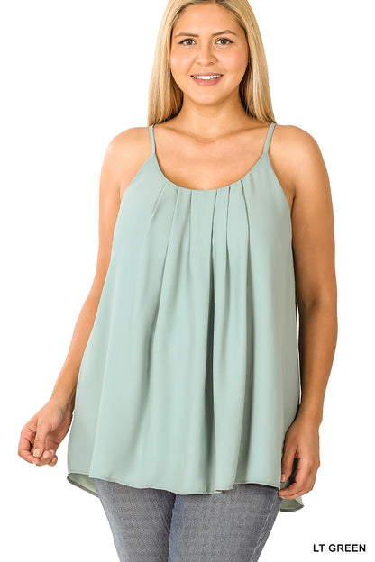 Plus woven wool dobby pleated spaghetti cami