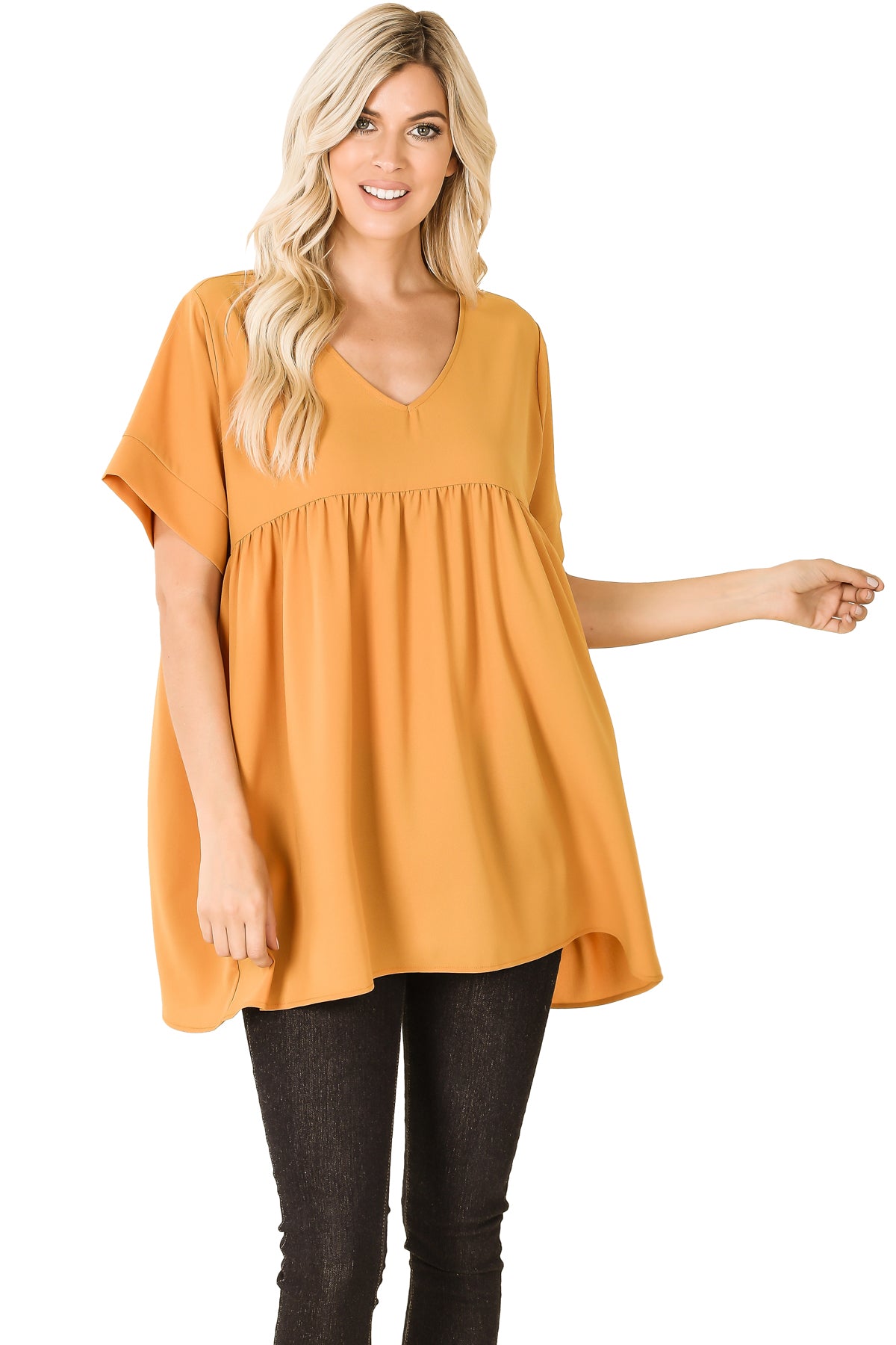 WOVEN HEAVY DOBBY EMPIRE WAIST SHIRRING TOP