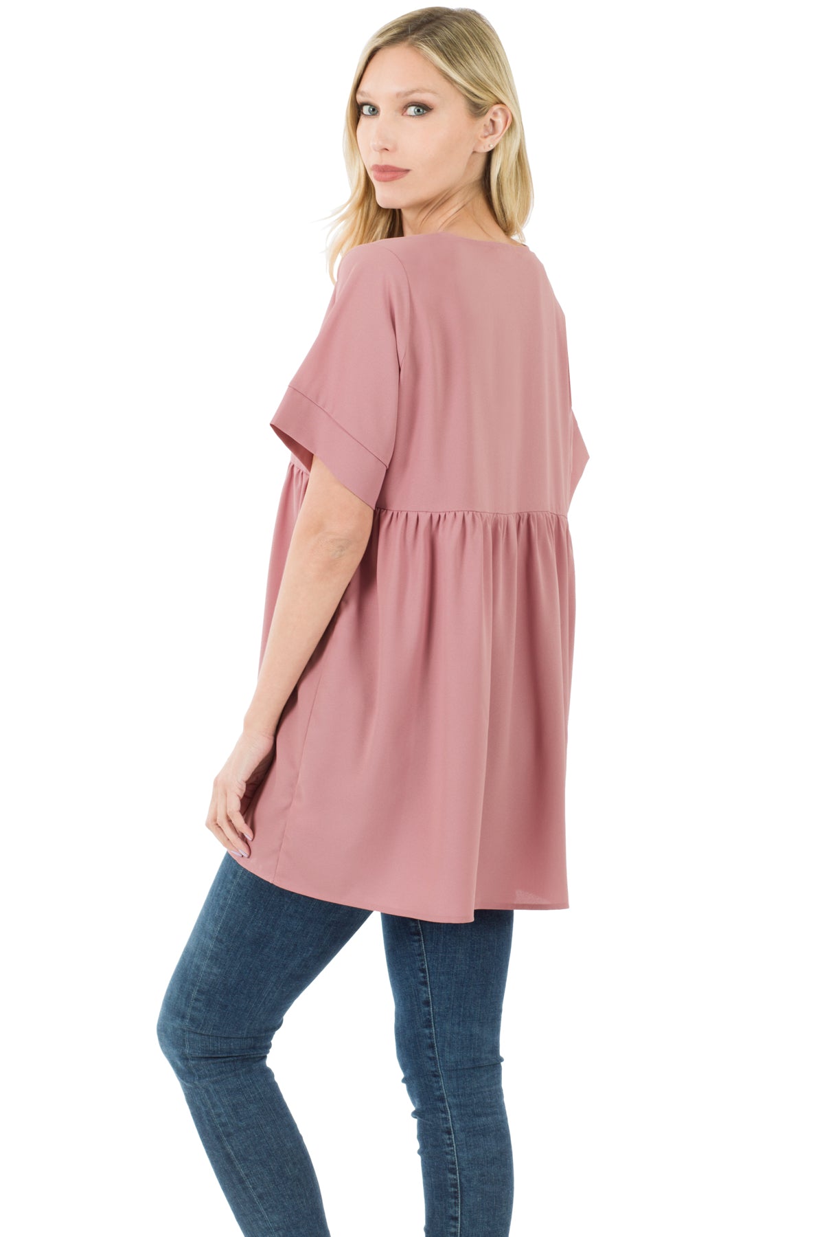 WOVEN HEAVY DOBBY EMPIRE WAIST SHIRRING TOP