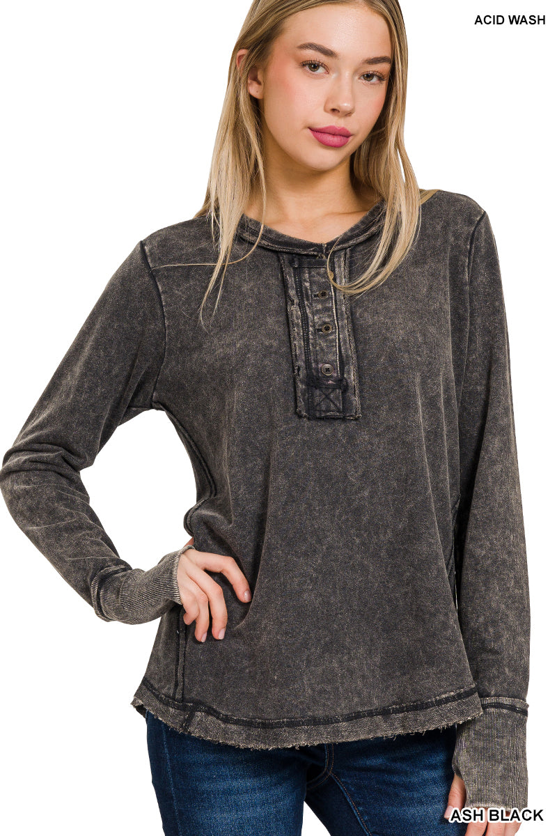 Womens Washed thumb hole cuffs long sleeve top