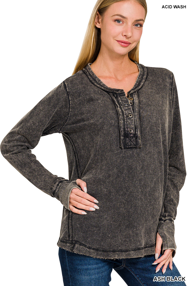 Womens Washed thumb hole cuffs long sleeve top