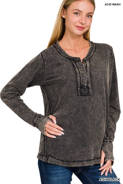 Womens Washed thumb hole cuffs long sleeve top