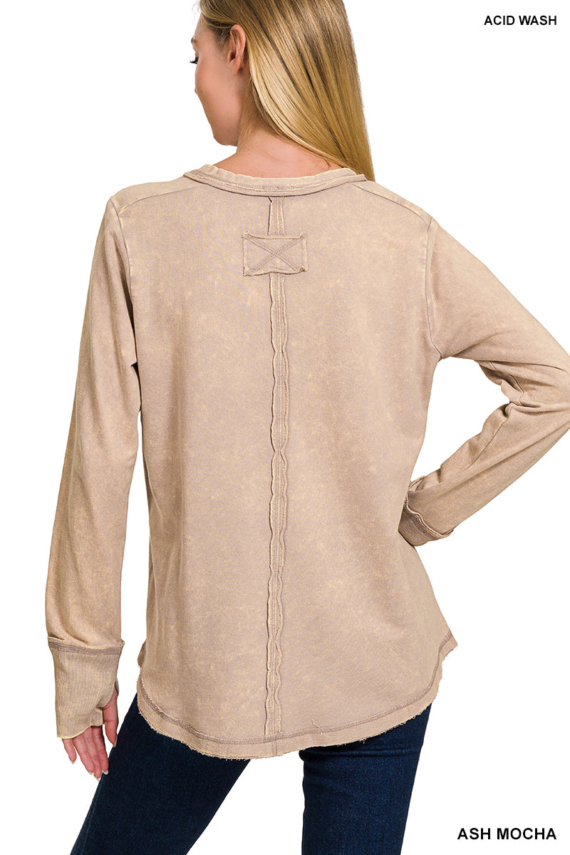 Womens Washed thumb hole cuffs long sleeve top