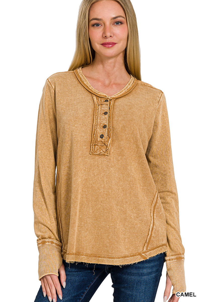 Womens Washed thumb hole cuffs long sleeve top