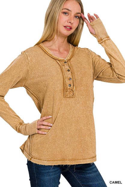 Womens Washed thumb hole cuffs long sleeve top
