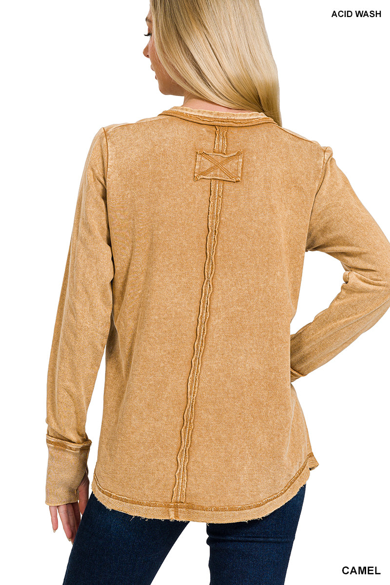 Womens Washed thumb hole cuffs long sleeve top