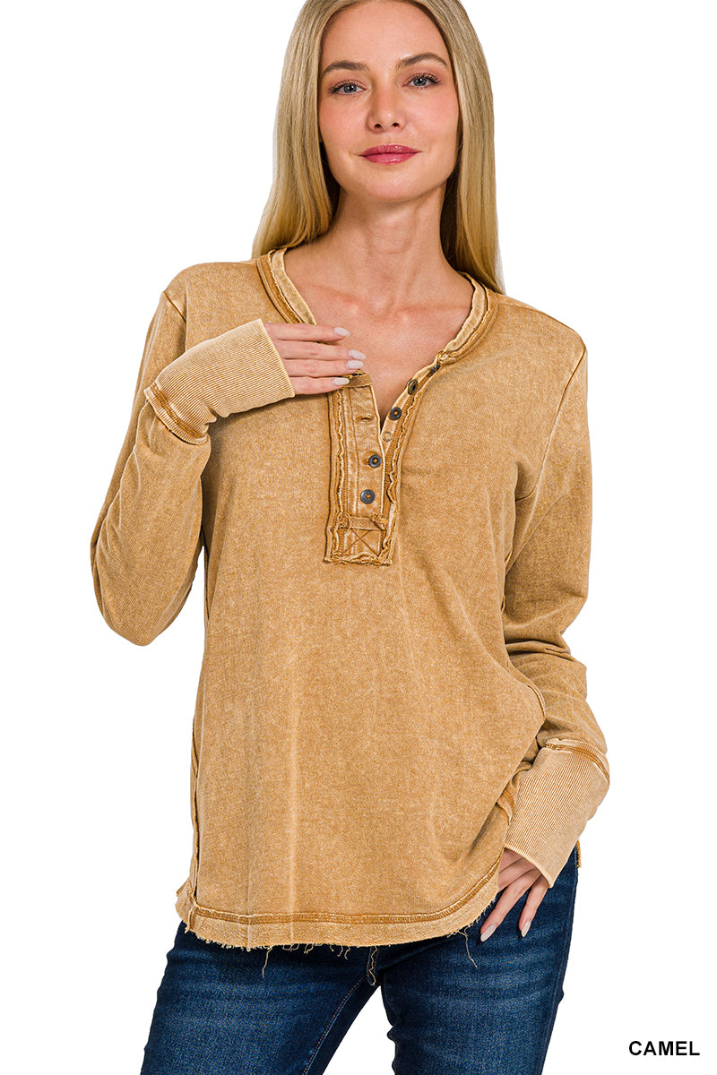 Womens Washed thumb hole cuffs long sleeve top