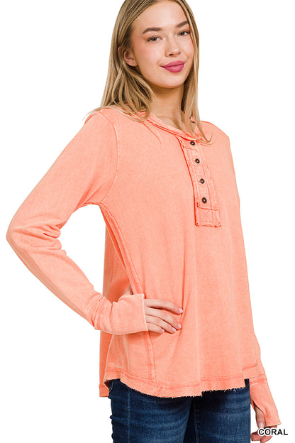 Womens Washed thumb hole cuffs long sleeve top