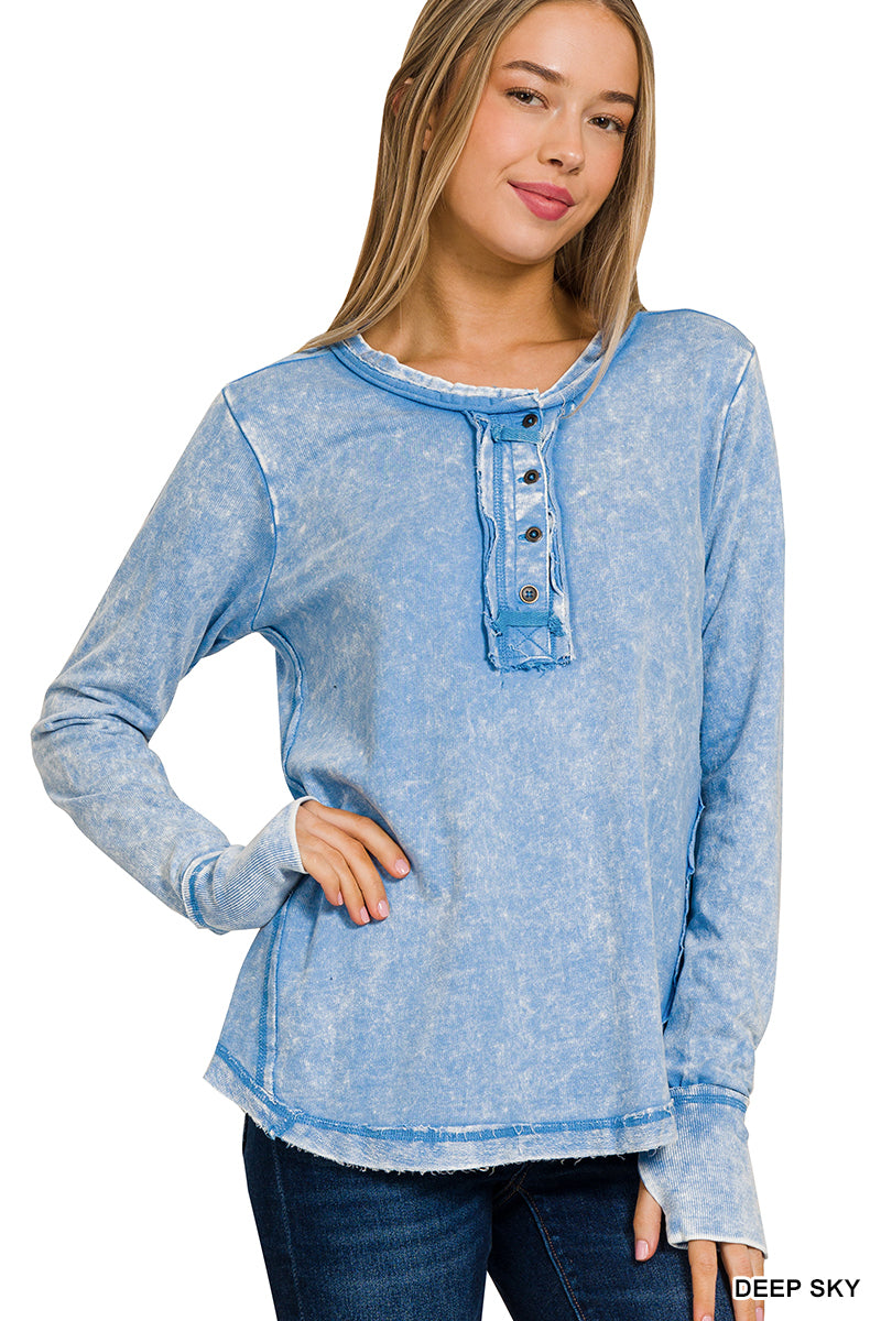 Womens Washed thumb hole cuffs long sleeve top