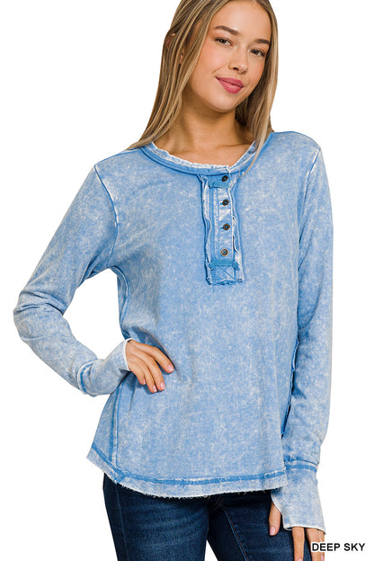 Womens Washed thumb hole cuffs long sleeve top