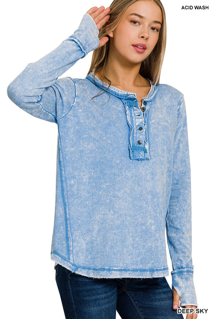 Womens Washed thumb hole cuffs long sleeve top