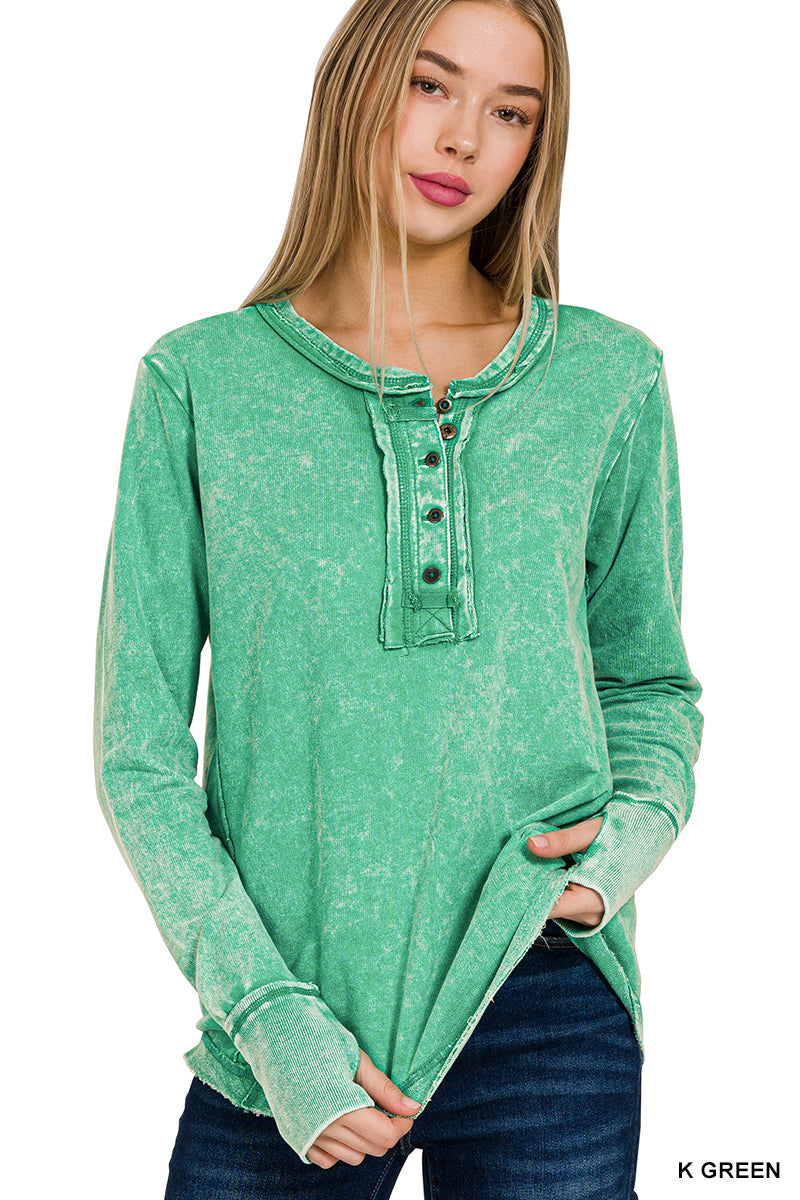 Womens Washed thumb hole cuffs long sleeve top