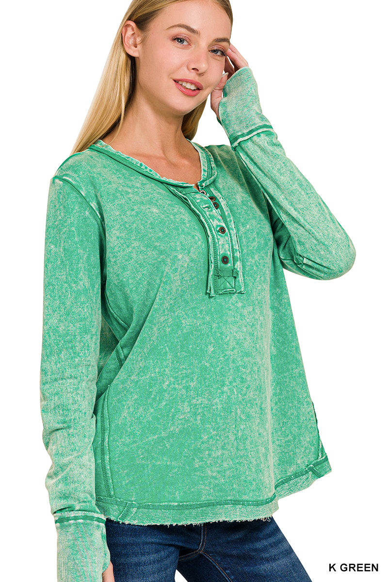 Womens Washed thumb hole cuffs long sleeve top