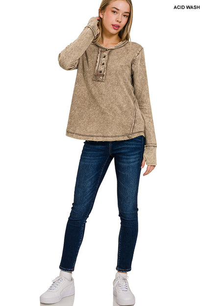 Womens Washed thumb hole cuffs long sleeve top