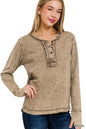 Womens Washed thumb hole cuffs long sleeve top