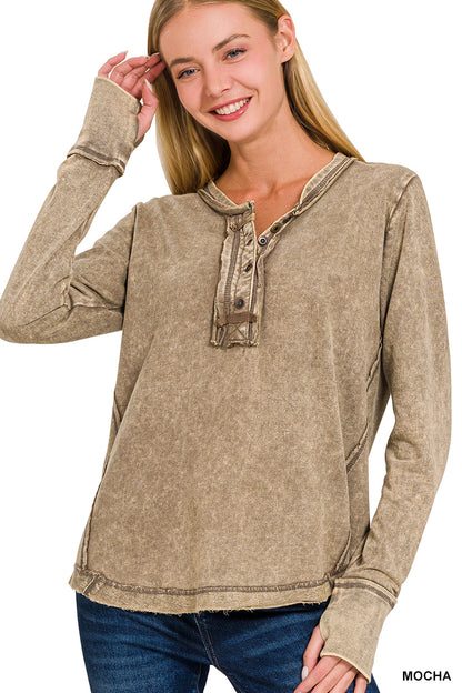 Womens Washed thumb hole cuffs long sleeve top