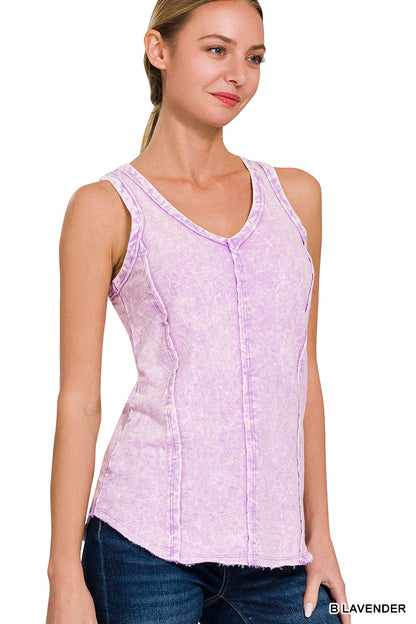 Crinkle washed f/terry raw edge top