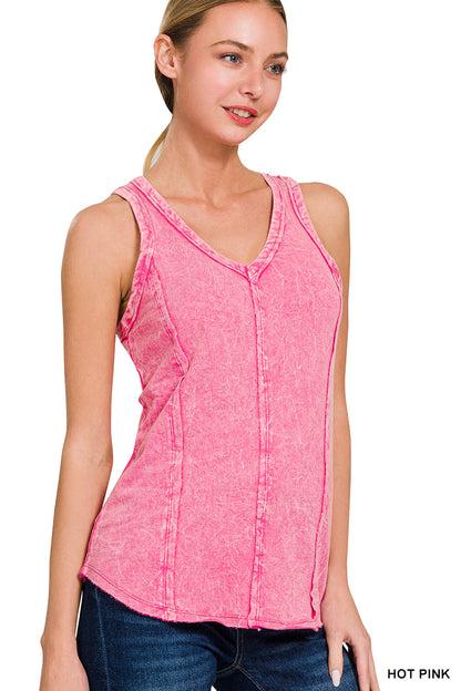 Crinkle washed f/terry raw edge top