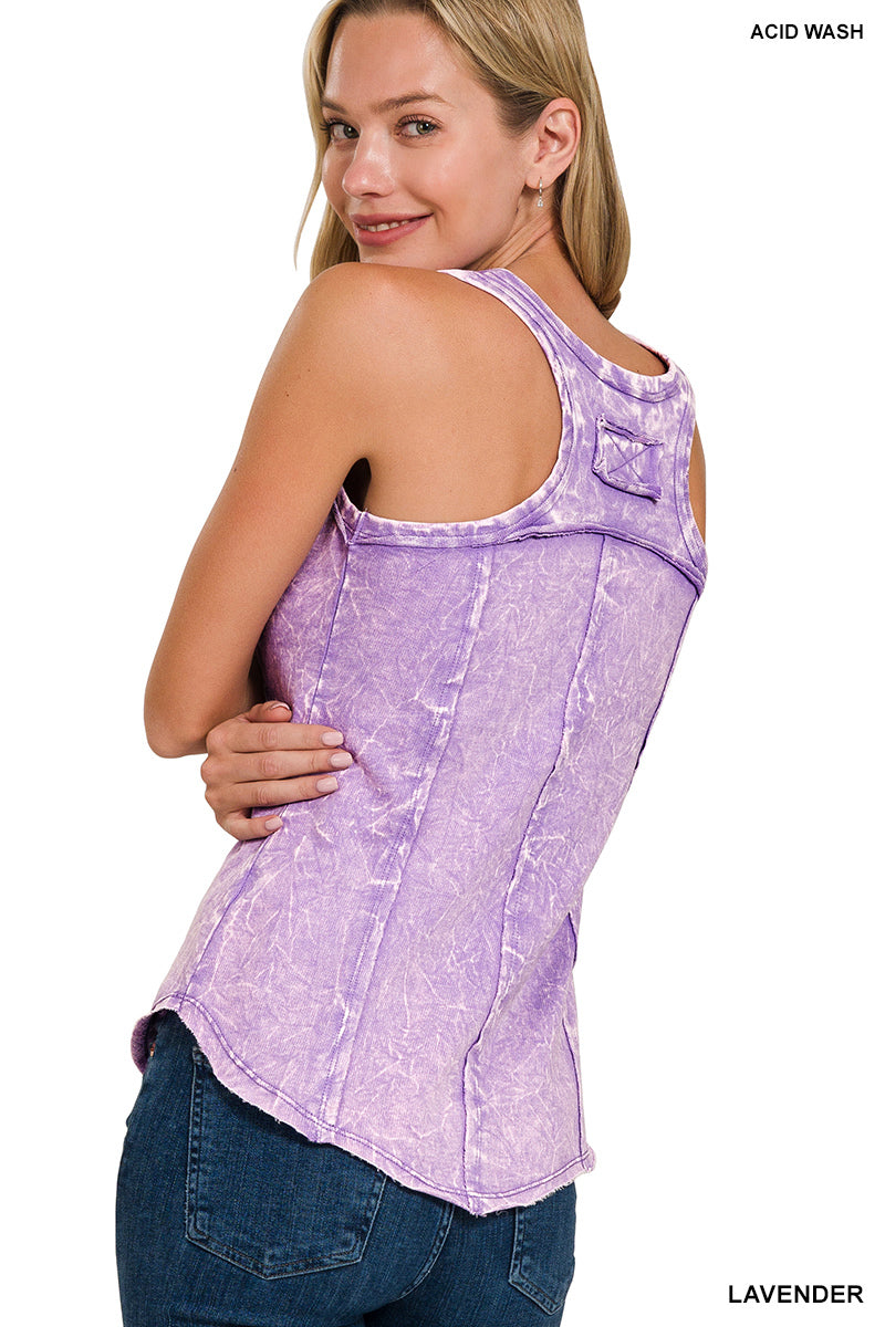 Crinkle washed f/terry raw edge top