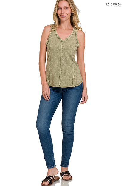 Crinkle washed f/terry raw edge top