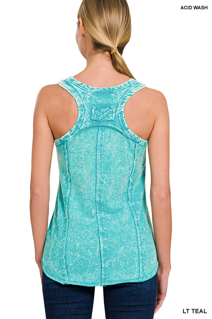 Crinkle washed f/terry raw edge top