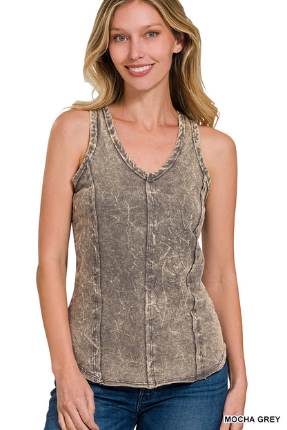 Crinkle washed f/terry raw edge top