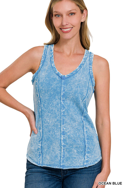Crinkle washed f/terry raw edge top