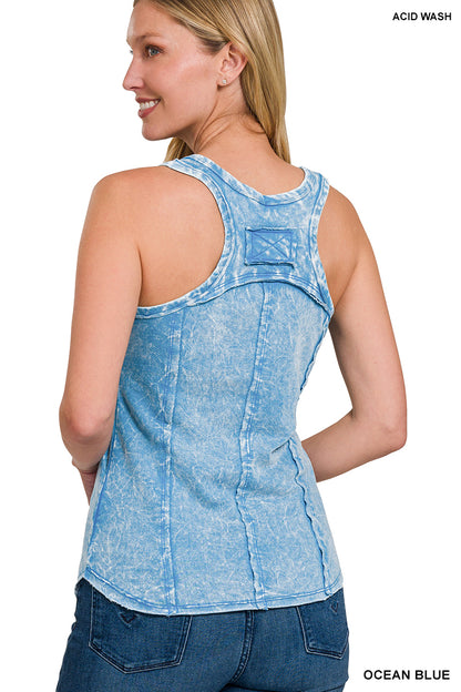 Crinkle washed f/terry raw edge top