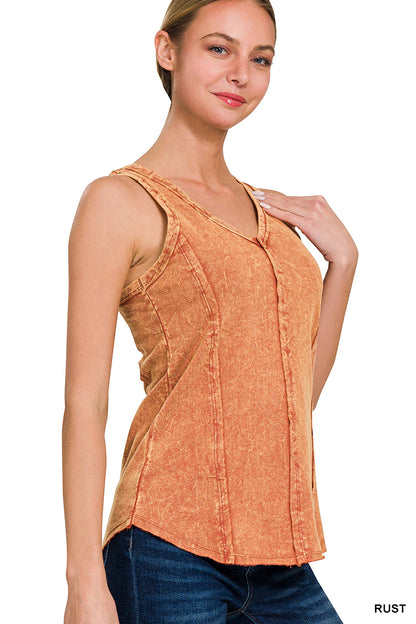 Crinkle washed f/terry raw edge top