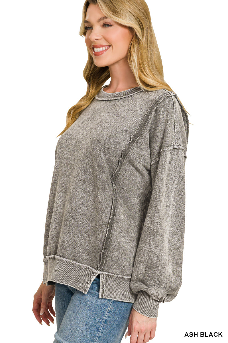Halo snow washed f/terry exposed-seam sweatshirt