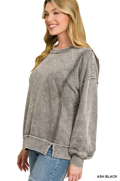Halo snow washed f/terry exposed-seam sweatshirt