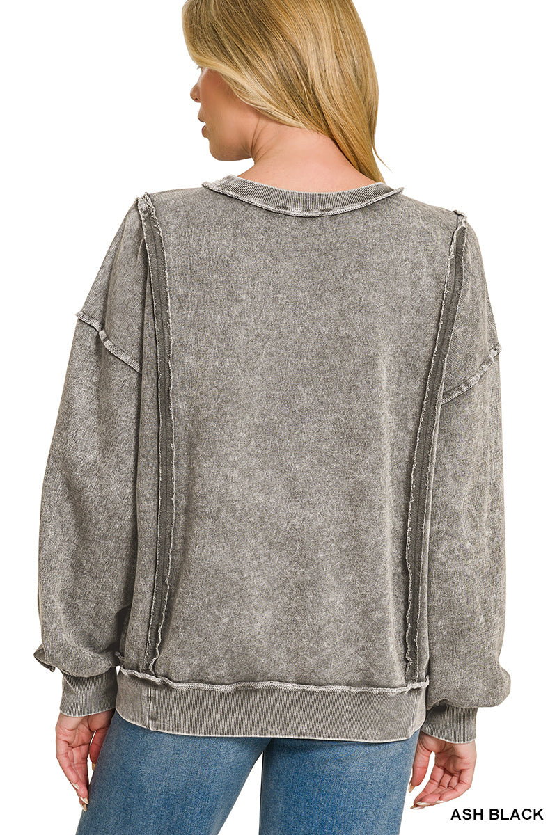 Halo snow washed f/terry exposed-seam sweatshirt