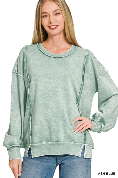 Halo snow washed f/terry exposed-seam sweatshirt