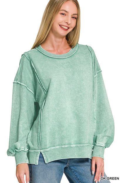 Halo snow washed f/terry exposed-seam sweatshirt