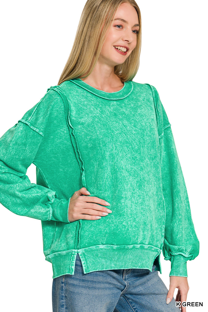 Halo snow washed f/terry exposed-seam sweatshirt