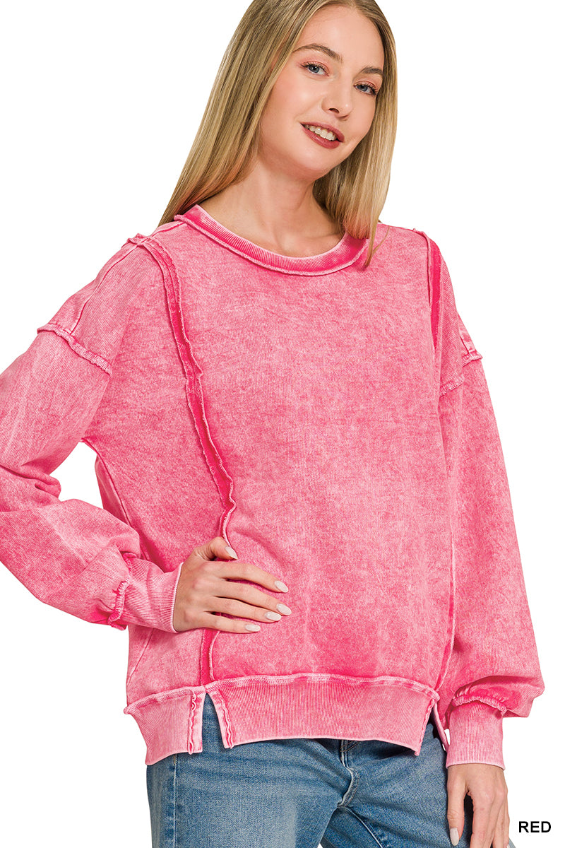 Halo snow washed f/terry exposed-seam sweatshirt