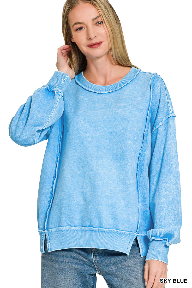 Halo snow washed f/terry exposed-seam sweatshirt